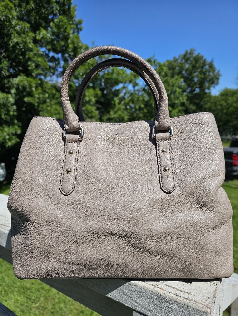 Kate Spade Larchmont Avenue Evangelie Satchel Leather Grease Grey Taupe